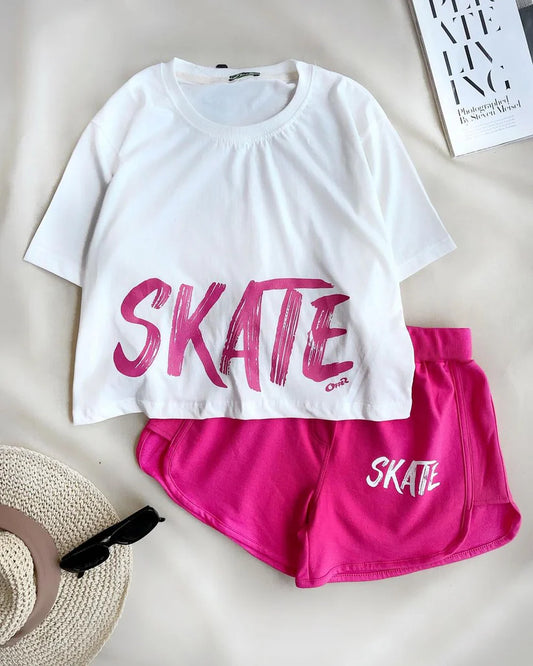 CH#444 Spring Vibes Colorful Skate Printed Top & Boxer Set