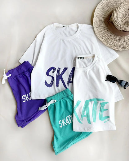 CH#444 Spring Vibes Colorful Skate Printed Top & Boxer Set