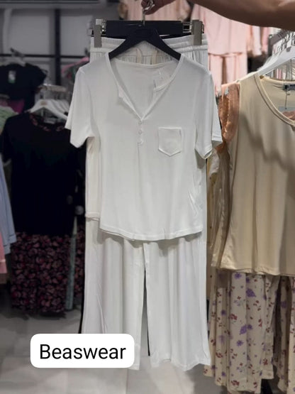 CH-538 Beaswear 2 pc button casual top with straight trouser