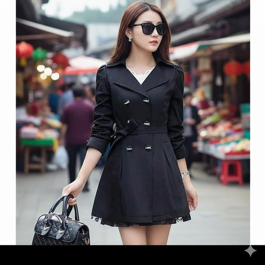 C-2 Soft Knit Trench-Style Coat with Plaid-Lined Hood