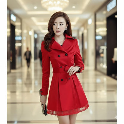 C-2 Soft Knit Trench-Style Coat with Plaid-Lined Hood