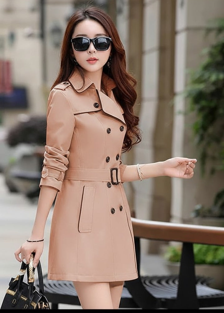 C-3 Soft Knit Trench-Style Coat with Plaid-Lined Hood