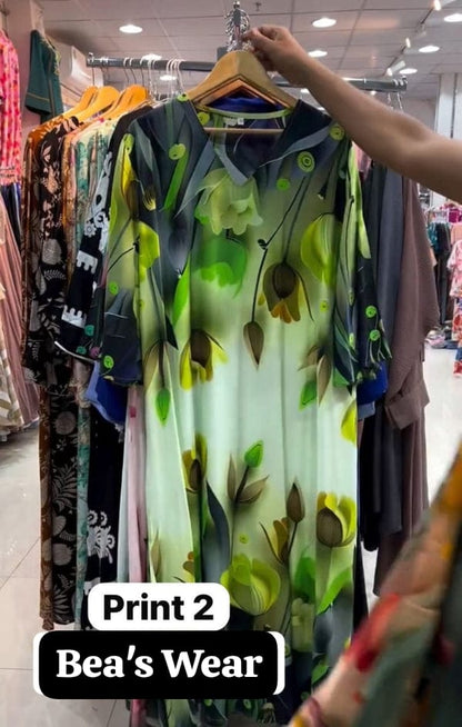 CH 573 Tulip Bloom Printed Kaftan – Soft Crepe Long Dress BEAS