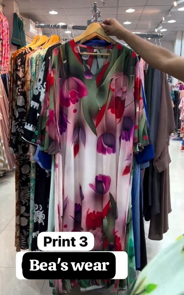 CH 573 Tulip Bloom Printed Kaftan – Soft Crepe Long Dress BEAS