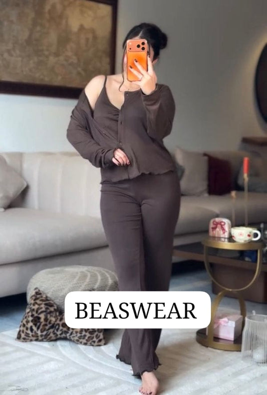 CH-6027 BEAS 3 Pcs Button-Down Top & Flared Pants Co-Ord Set