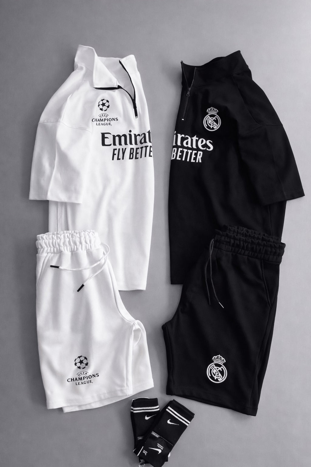 LI-86 BEAS MENS ATHLEISURE FOOTBALL INSPIRED SET – SLIM FIT HALF ZIP & SHORTS