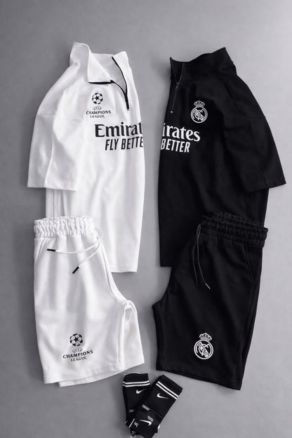 LI-86 BEAS MENS ATHLEISURE FOOTBALL INSPIRED SET – SLIM FIT HALF ZIP & SHORTS