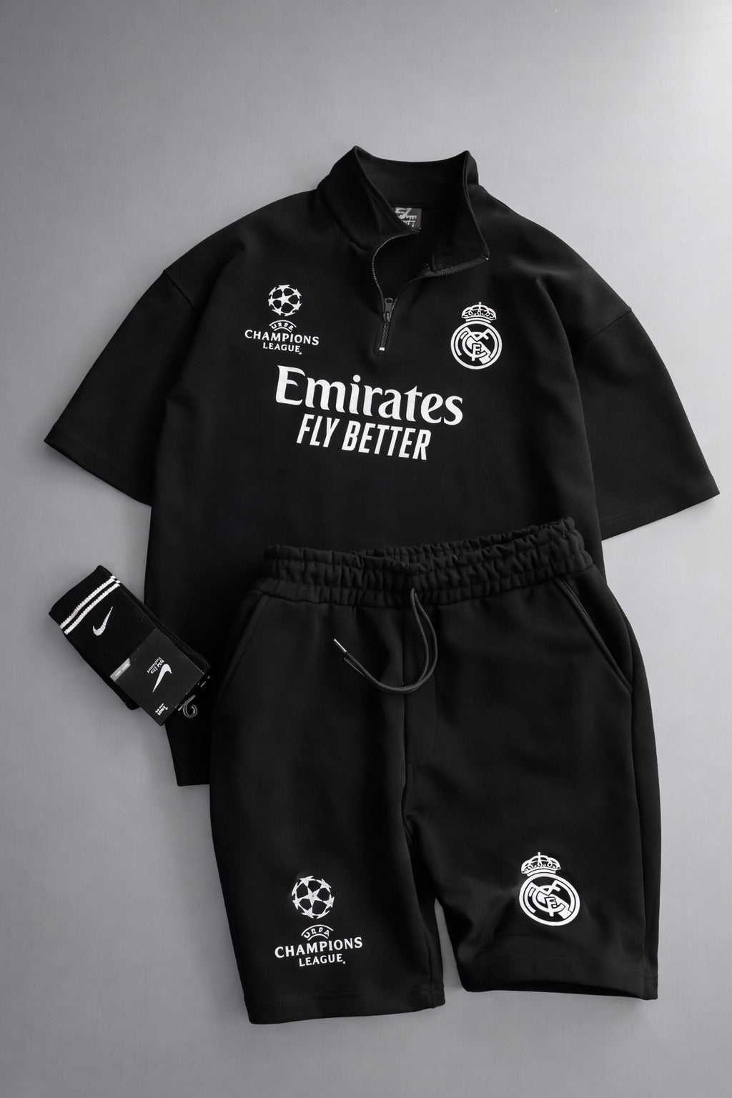 LI-86 BEAS MENS ATHLEISURE FOOTBALL INSPIRED SET – SLIM FIT HALF ZIP & SHORTS
