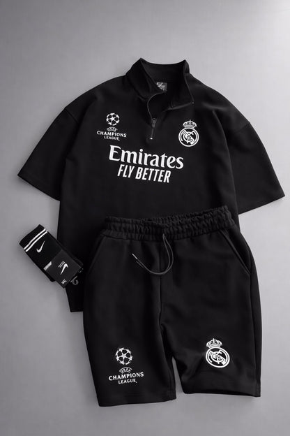 LI-86 BEAS MENS ATHLEISURE FOOTBALL INSPIRED SET – SLIM FIT HALF ZIP & SHORTS