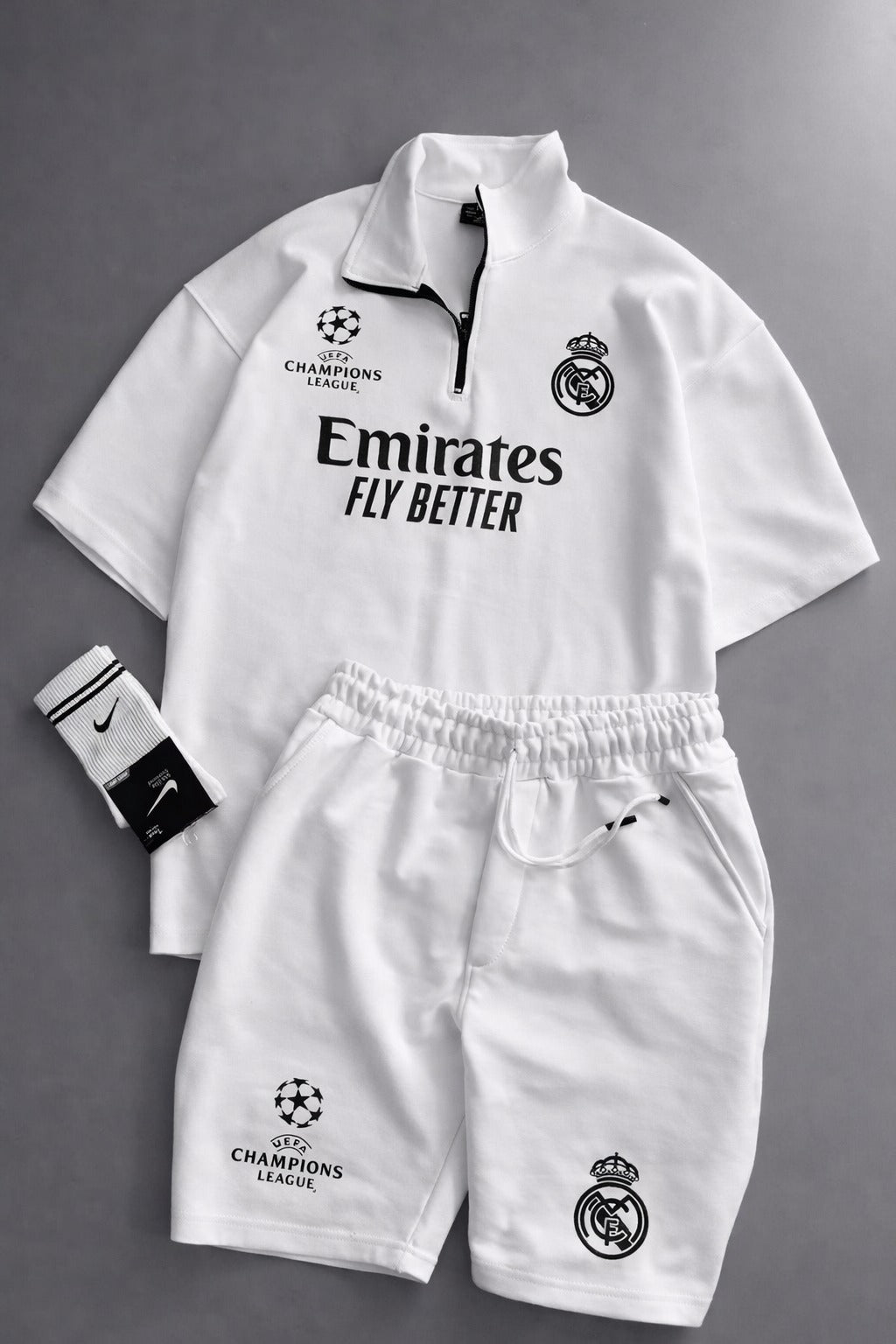 LI-86 BEAS MENS ATHLEISURE FOOTBALL INSPIRED SET – SLIM FIT HALF ZIP & SHORTS