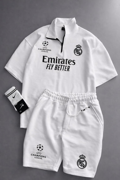 LI-86 BEAS MENS ATHLEISURE FOOTBALL INSPIRED SET – SLIM FIT HALF ZIP & SHORTS