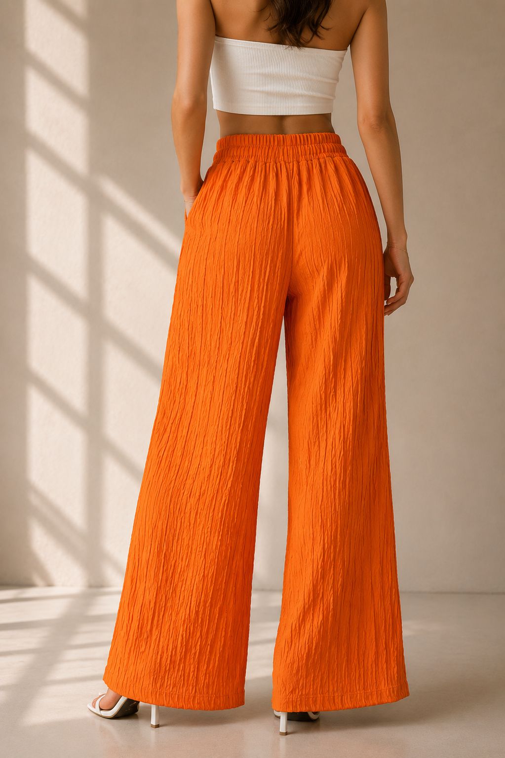 CH-6124 |BEAS| LuxeFlow Crinkle Wide-Leg Pants