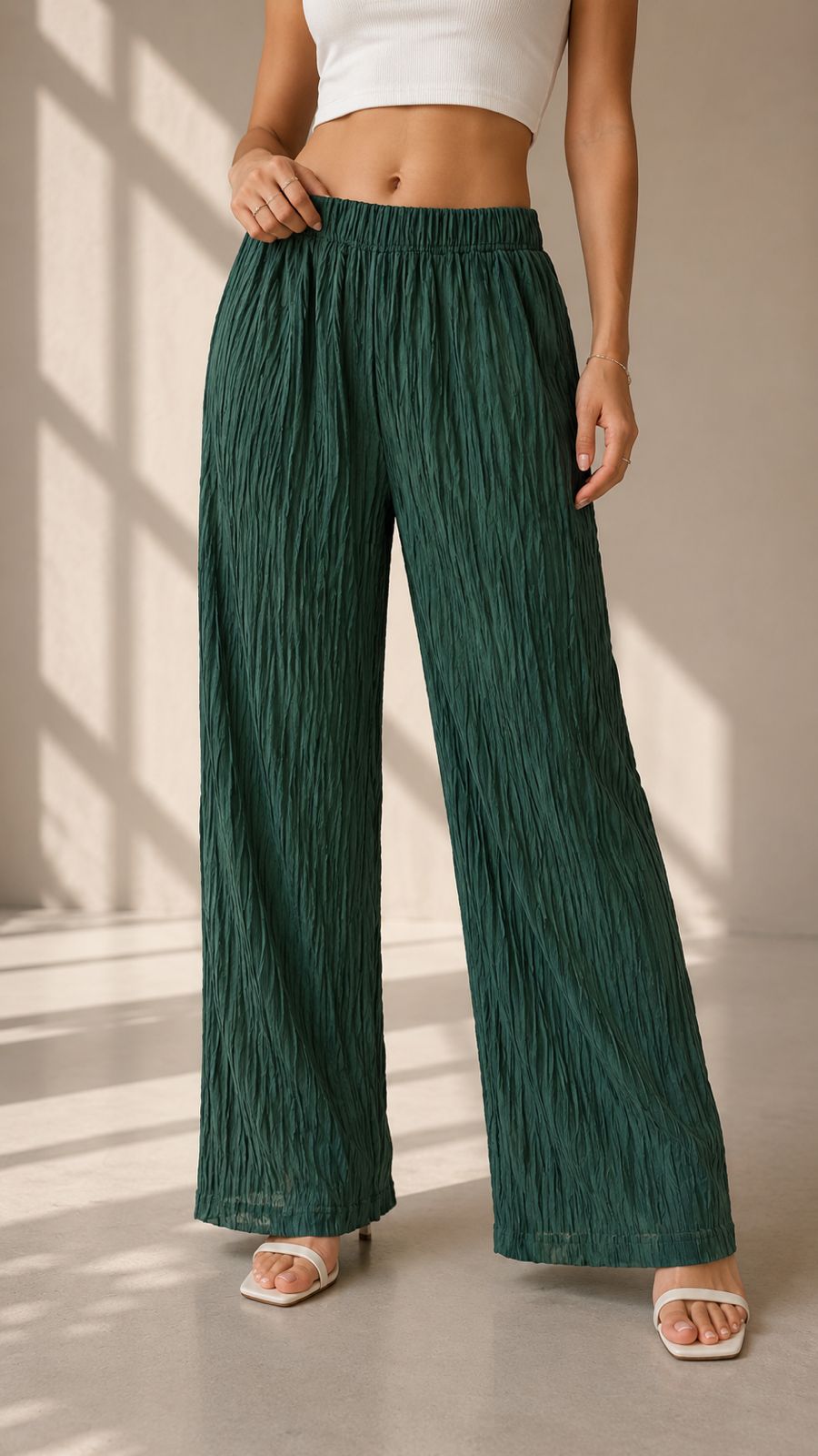 CH-6133 |BEAS| LuxeFlow Crinkle Wide-Leg Pants