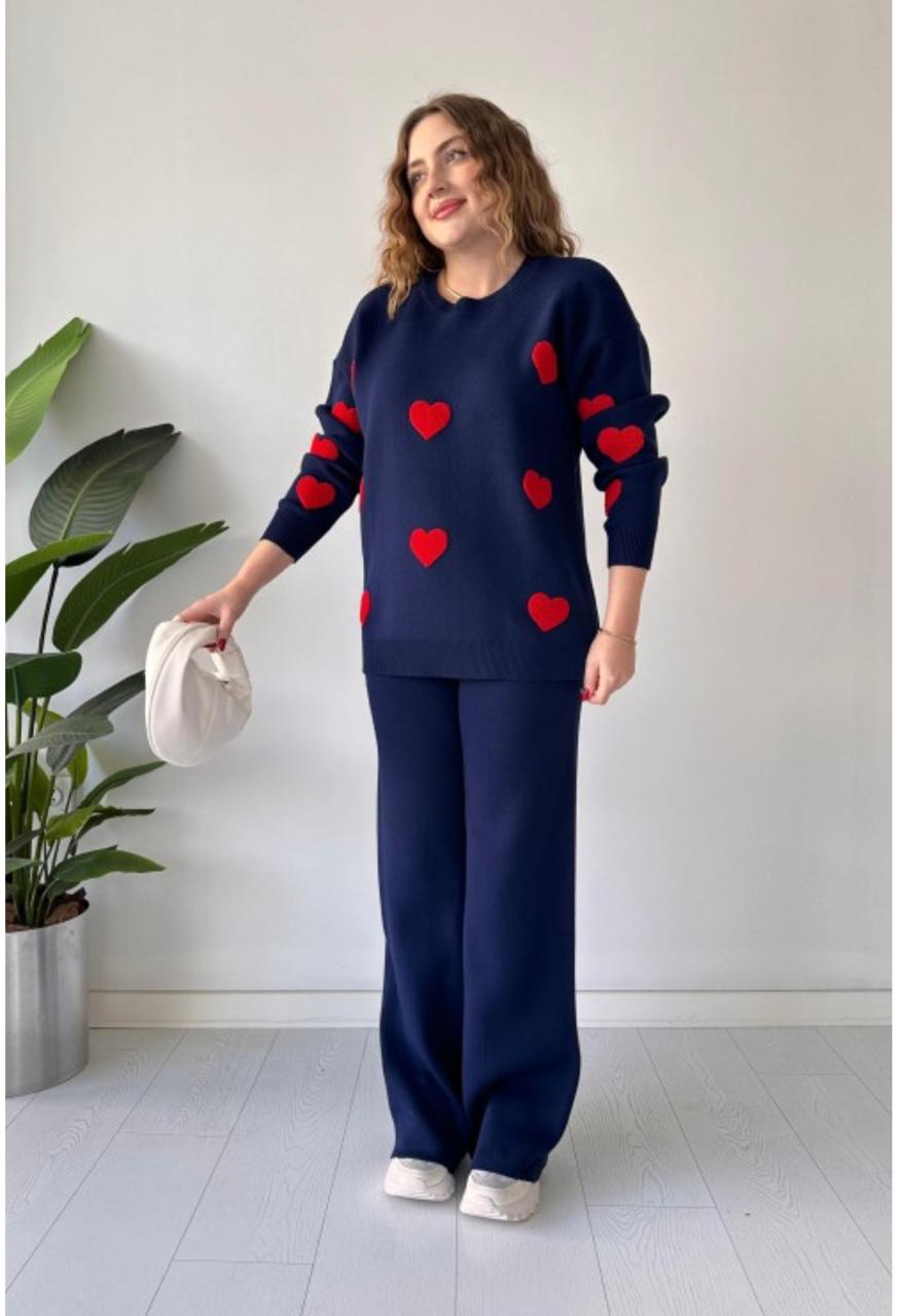 Ch-471 BEA'S Heart printed warm winter fleece co ord Set