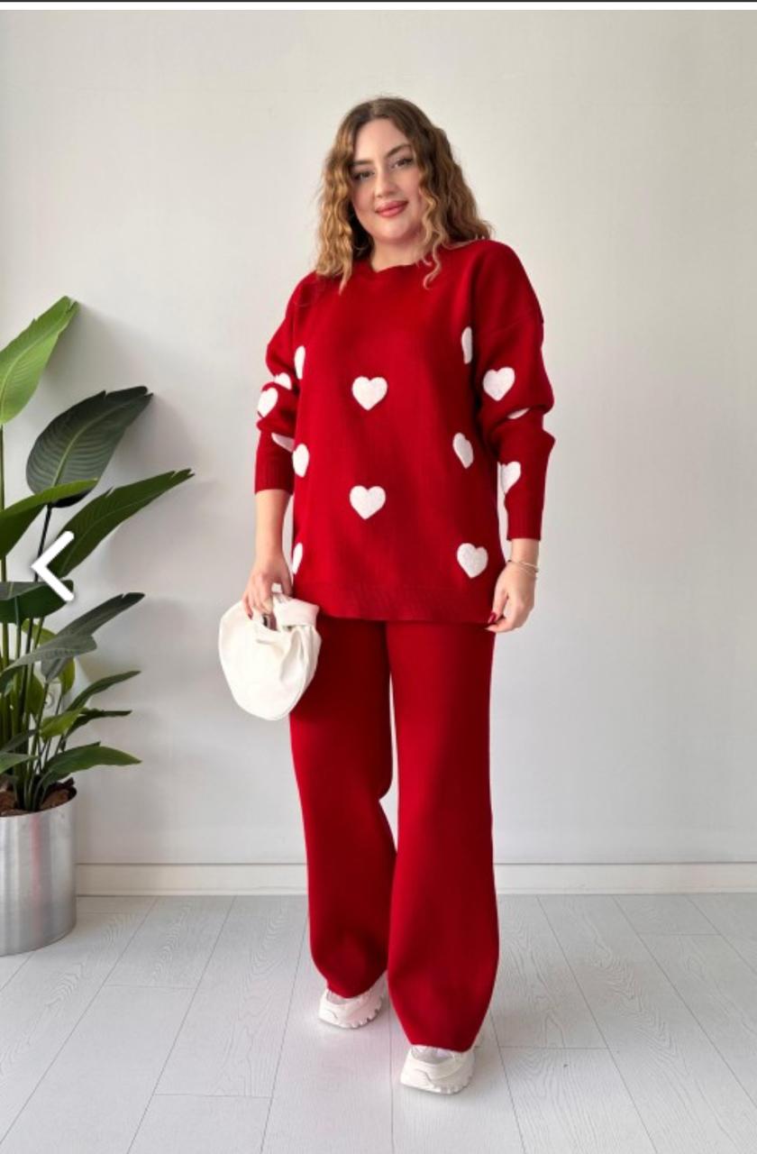 Ch-471 BEA'S Heart printed warm winter fleece co ord Set