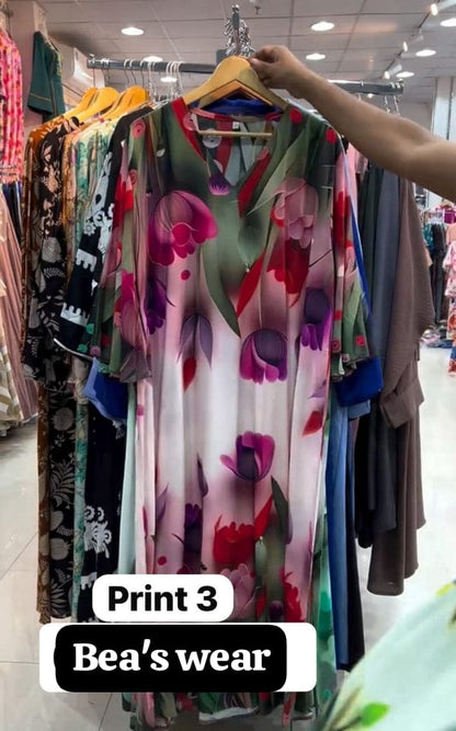 CH 573 Tulip Bloom Printed Kaftan – Soft Crepe Long Dress BEAS