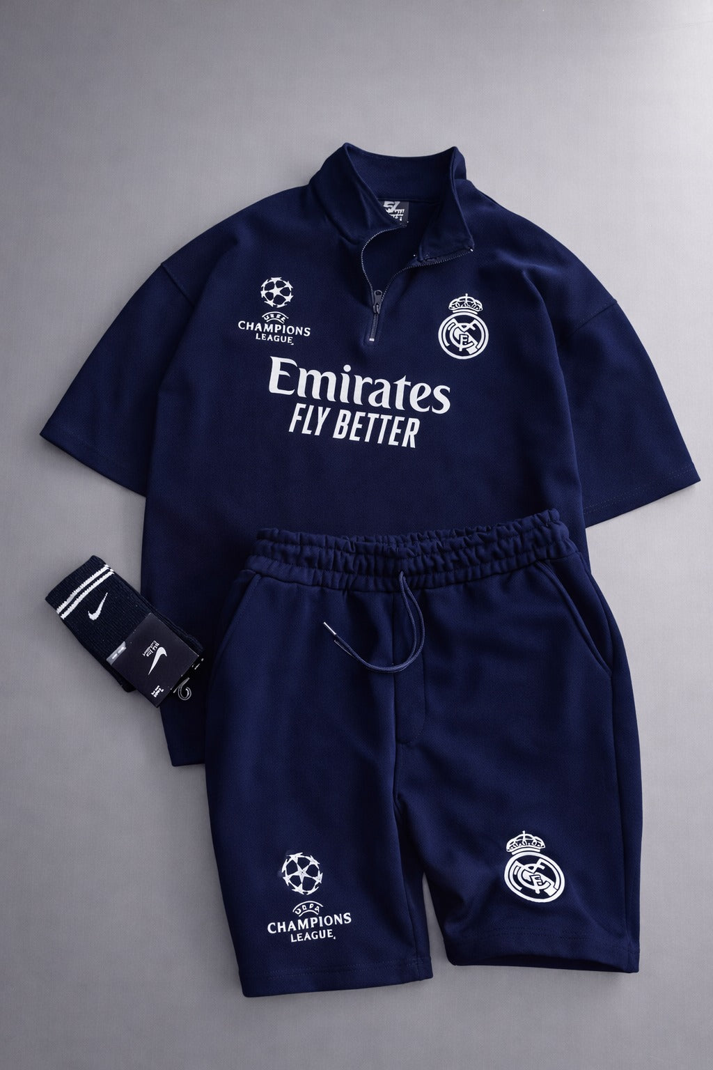 LI-86 BEAS MENS ATHLEISURE FOOTBALL INSPIRED SET – SLIM FIT HALF ZIP & SHORTS