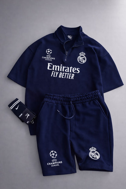 LI-86 BEAS MENS ATHLEISURE FOOTBALL INSPIRED SET – SLIM FIT HALF ZIP & SHORTS