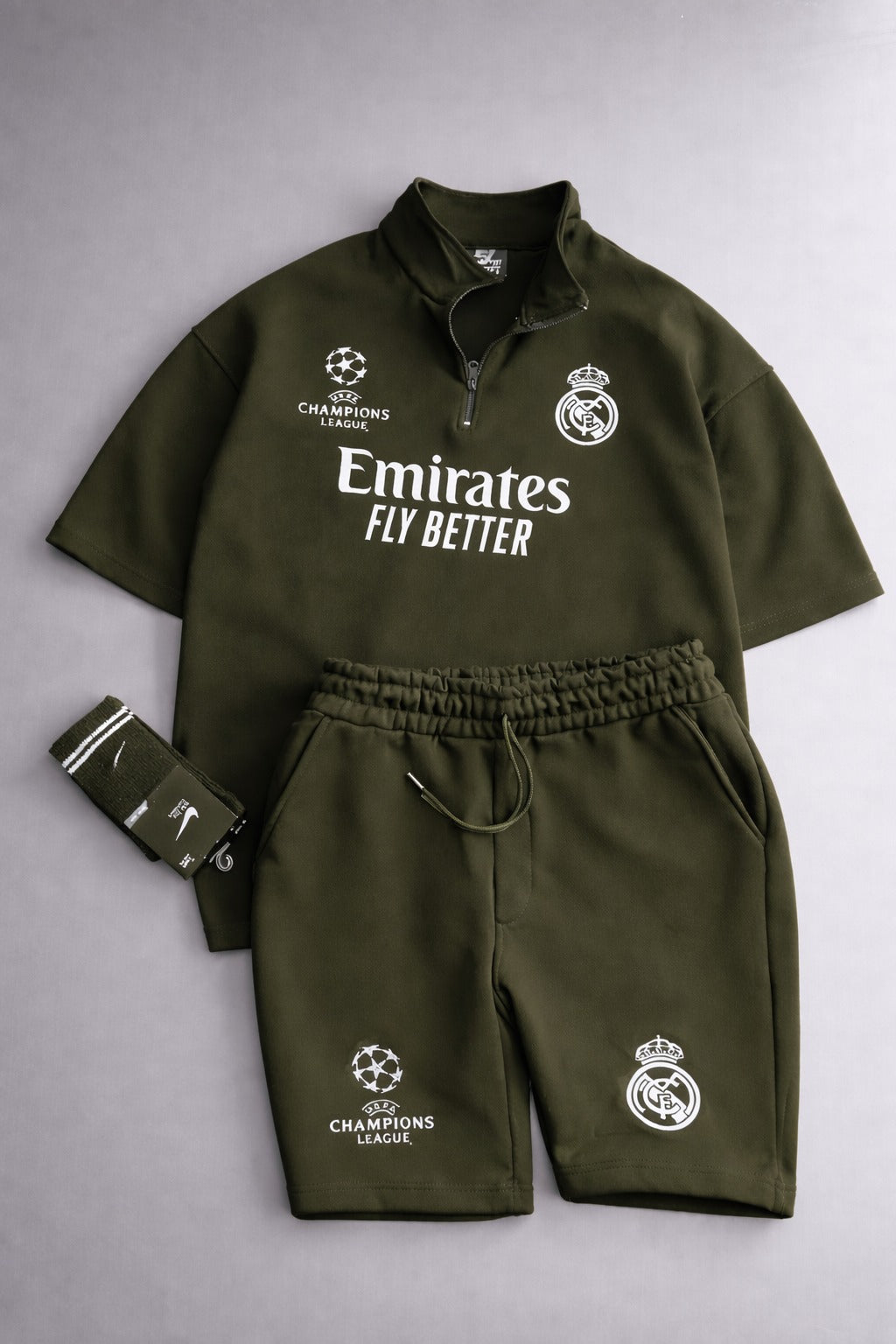 LI-86 BEAS MENS ATHLEISURE FOOTBALL INSPIRED SET – SLIM FIT HALF ZIP & SHORTS