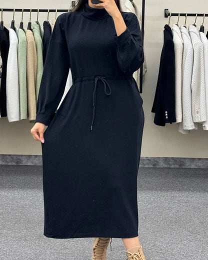 CH 582 BEA'S Cozy Drawstring Long Winter Frock Top for Women