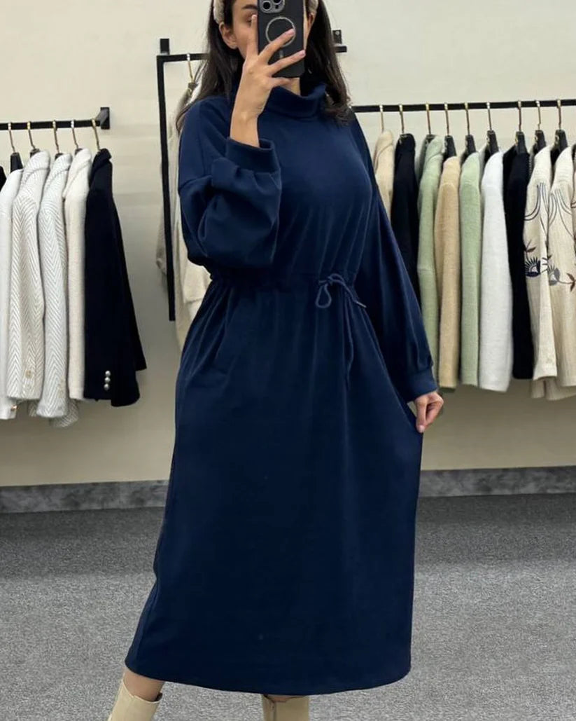 CH 582 BEA'S Cozy Drawstring Long Winter Frock Top for Women
