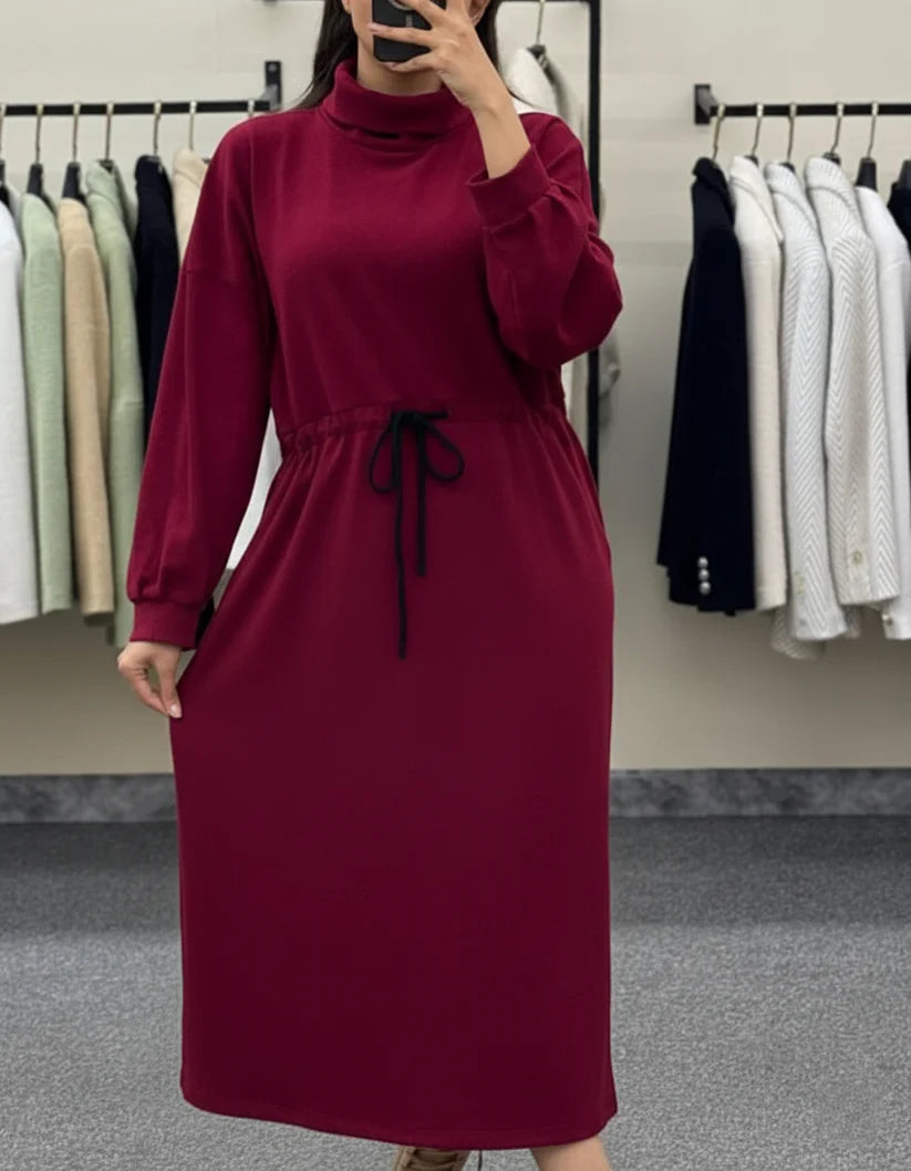 CH 582 BEA'S Cozy Drawstring Long Winter Frock Top for Women