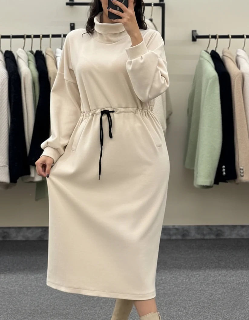 CH 582 BEA'S Cozy Drawstring Long Winter Frock Top for Women