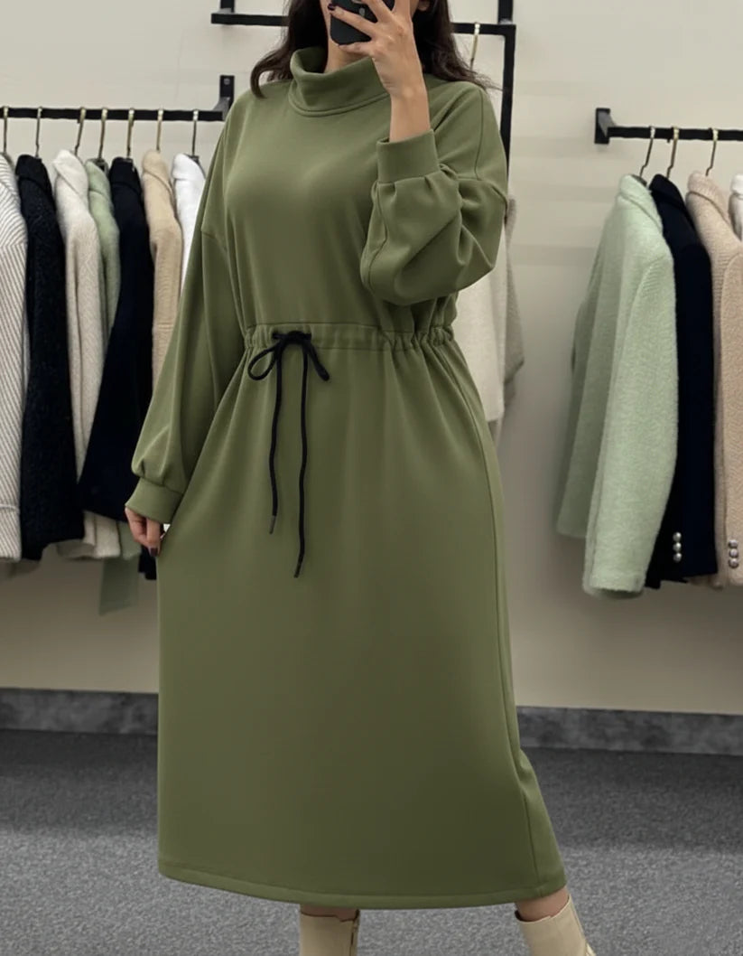 CH 582 BEA'S Cozy Drawstring Long Winter Frock Top for Women