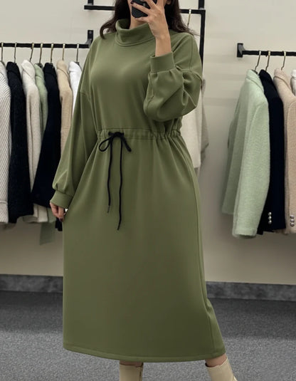 CH 582 BEA'S Cozy Drawstring Long Winter Frock Top for Women