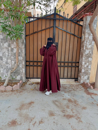 Ch 611 BEAS Button-Front Long Frill Hoodie Winter Fleece Maxi Style with Wide Flare