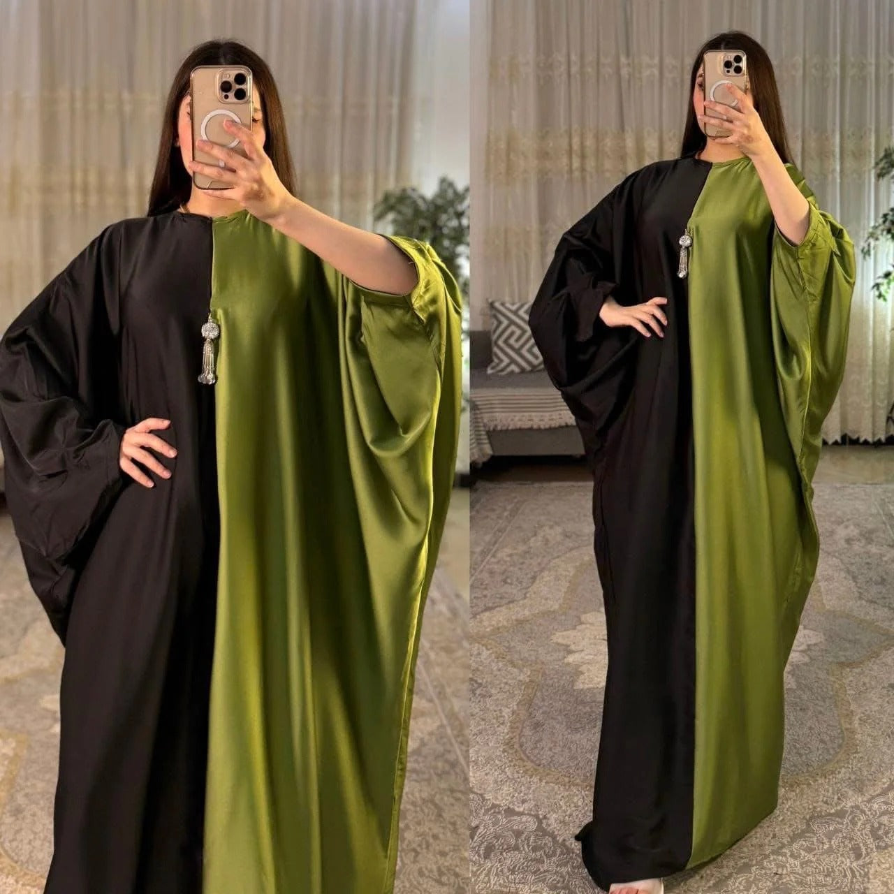 CH-6007 BEASWEAR Dual Tone Silk Abaya Style Kaftaan Dress