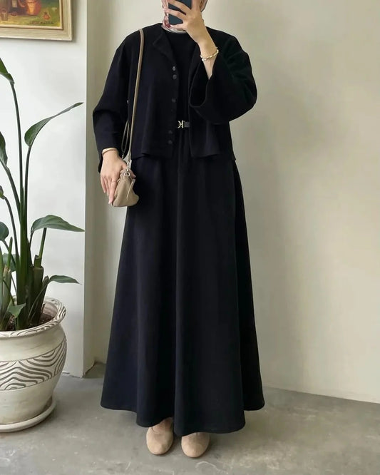 CH 608 BEAS 2 Pcs Winter Outfit Long Frock With Upper Fleece Jacket