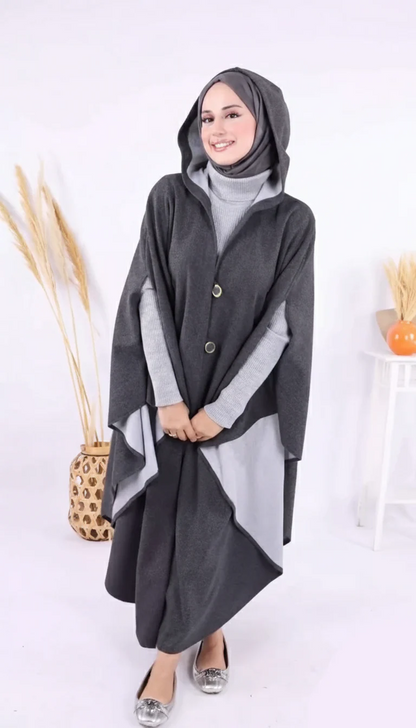 CH-591 BEAS Long hooded Button Windbreaker Cloak