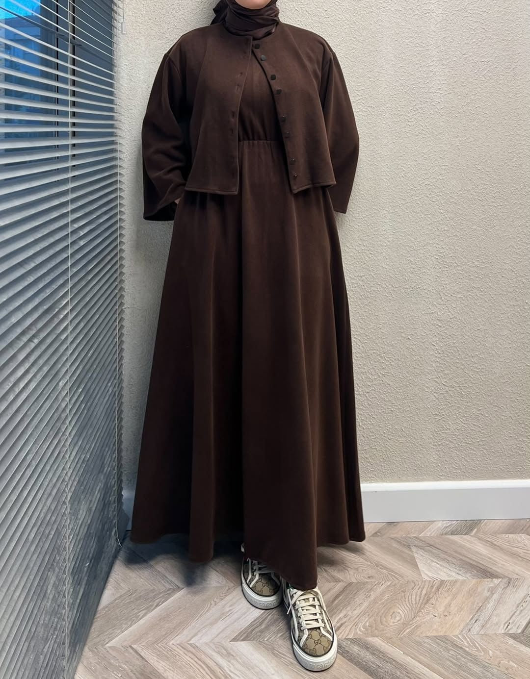 CH 608 BEAS 2 Pcs Winter Outfit Long Frock With Upper Fleece Jacket