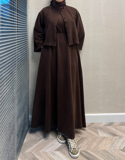 CH 608 BEAS 2 Pcs Winter Outfit Long Frock With Upper Fleece Jacket