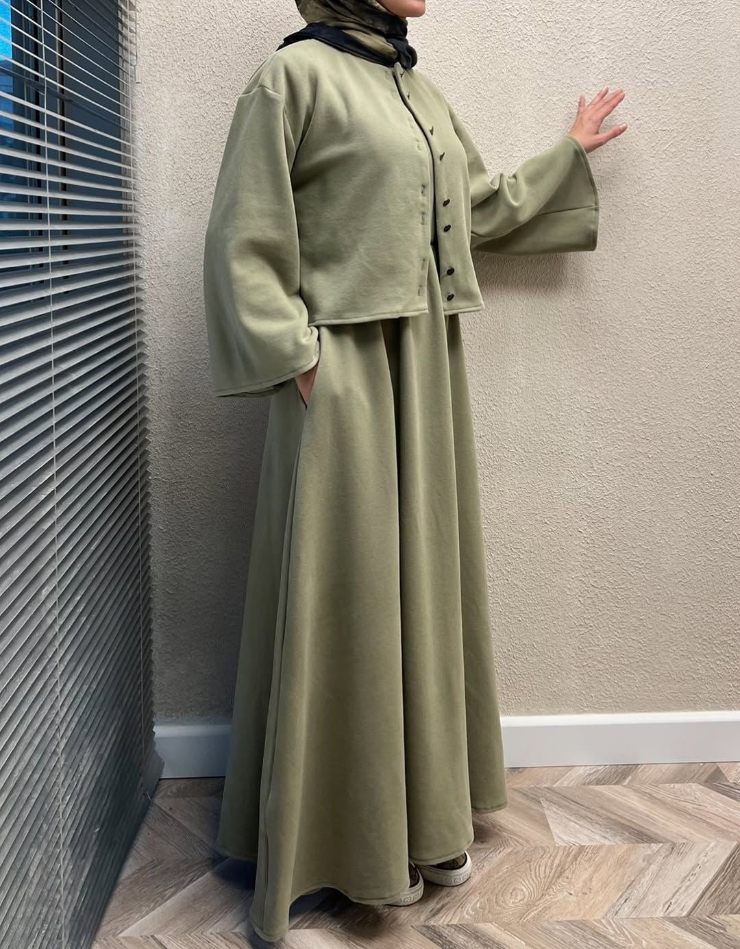 CH 608 BEAS 2 Pcs Winter Outfit Long Frock With Upper Fleece Jacket