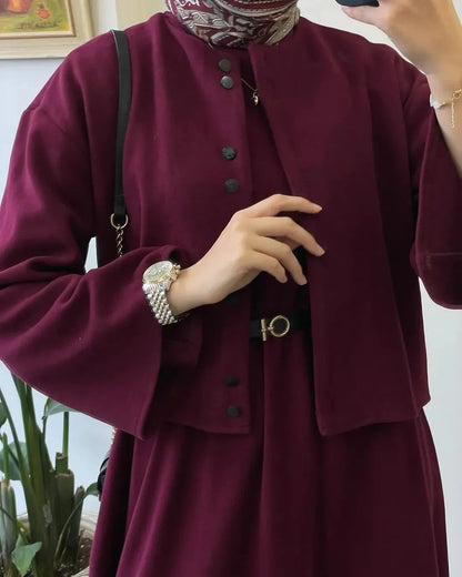 CH 608 BEAS 2 Pcs Winter Outfit Long Frock With Upper Fleece Jacket