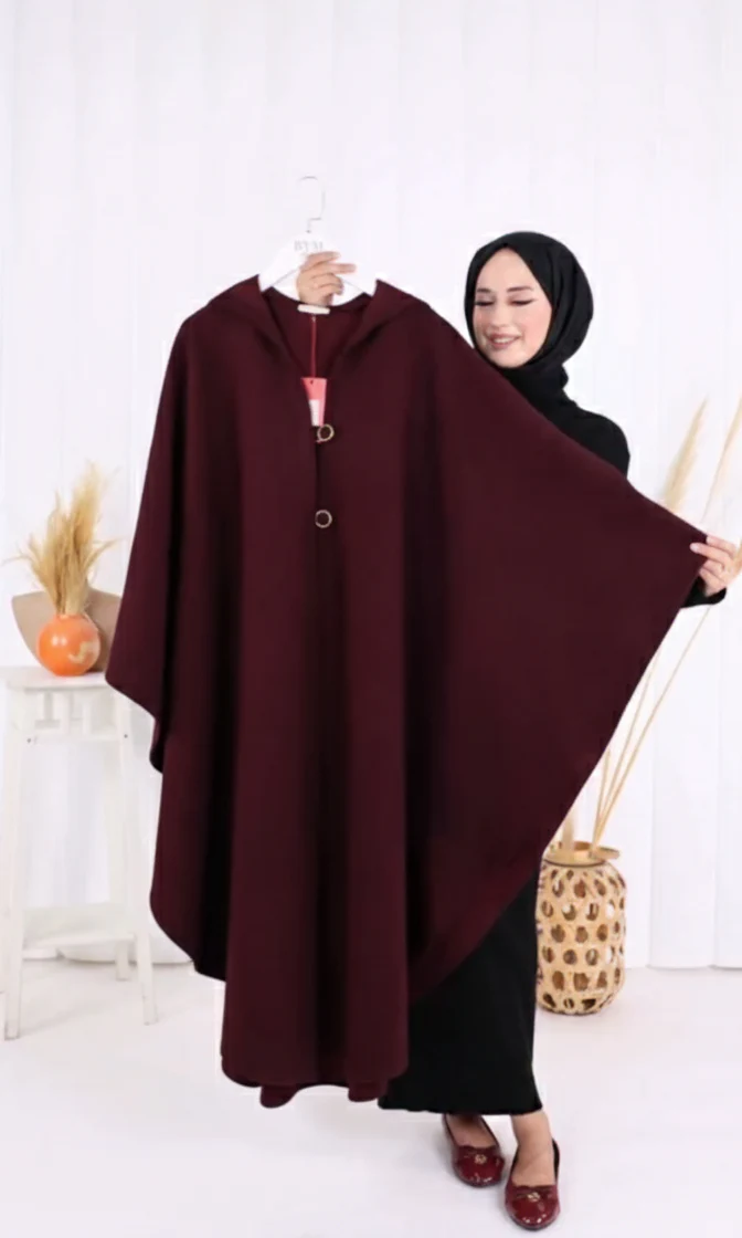 CH-591 BEAS Long hooded Button Windbreaker Cloak