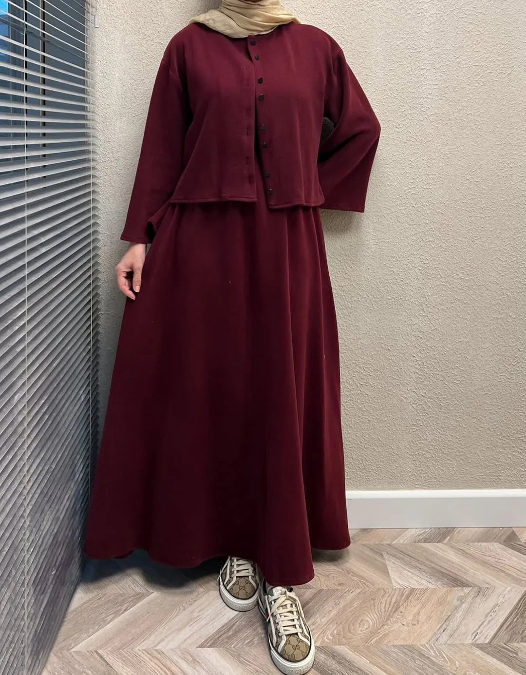 CH 608 BEAS 2 Pcs Winter Outfit Long Frock With Upper Fleece Jacket