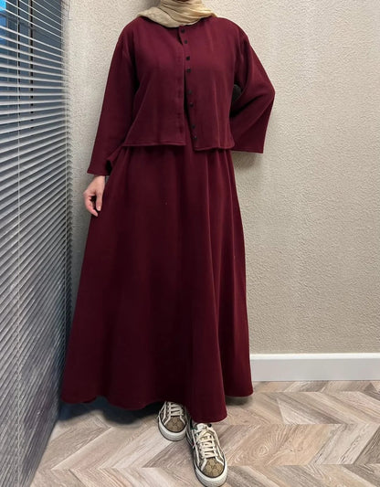 CH 608 BEAS 2 Pcs Winter Outfit Long Frock With Upper Fleece Jacket