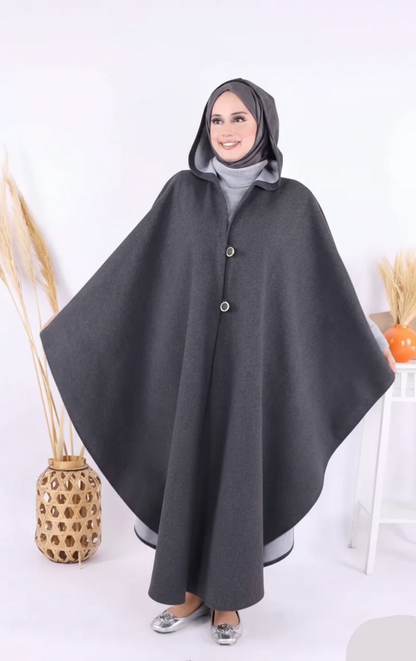 CH-591 BEAS Long hooded Button Windbreaker Cloak