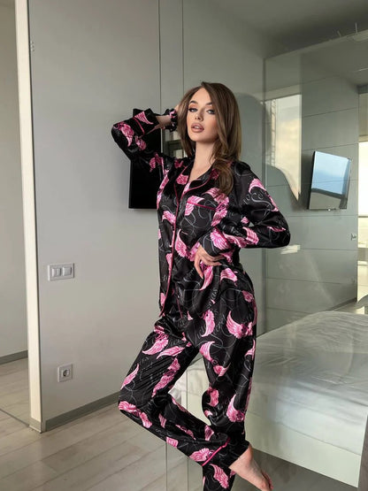 D 7 | Luxury Printed Silk Pajama Set For Women | BEAS