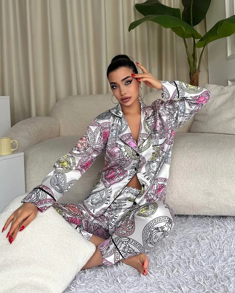D 6 | Luxury Printed Silk Pajama Set For Women | BEAS