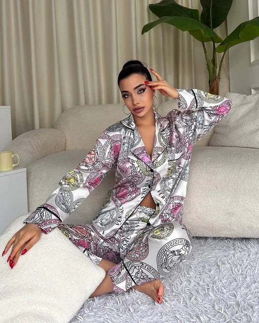 D 6 | Luxury Printed Silk Pajama Set For Women | BEAS