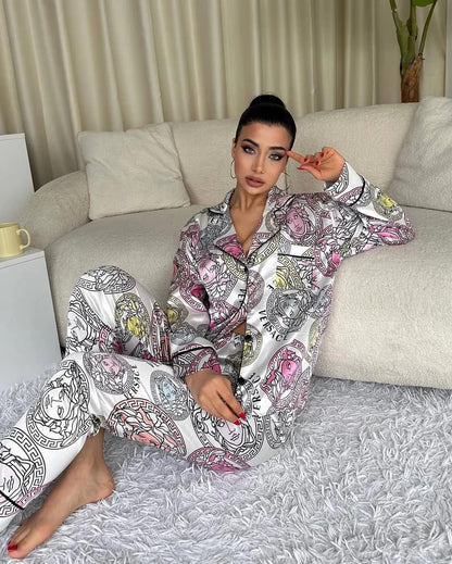D 6 | Luxury Printed Silk Pajama Set For Women | BEAS