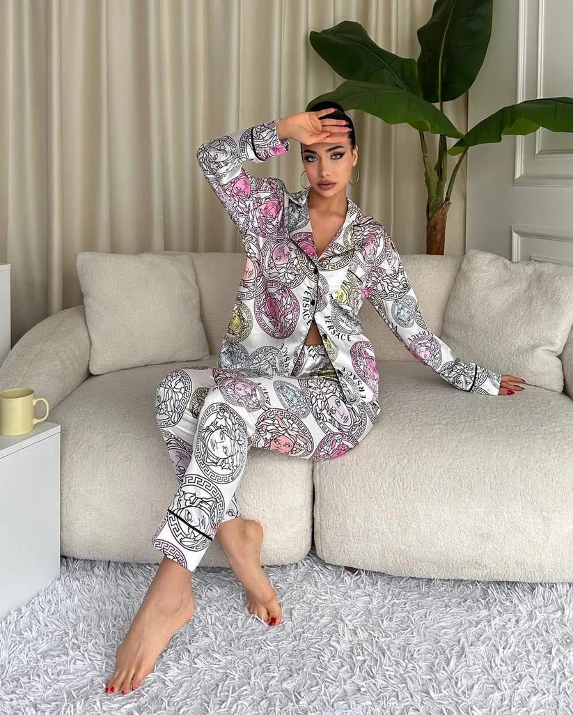 D 6 | Luxury Printed Silk Pajama Set For Women | BEAS