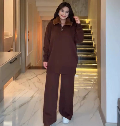 CH-590 BEAS Fur Collar Fleece Co-Ord Set