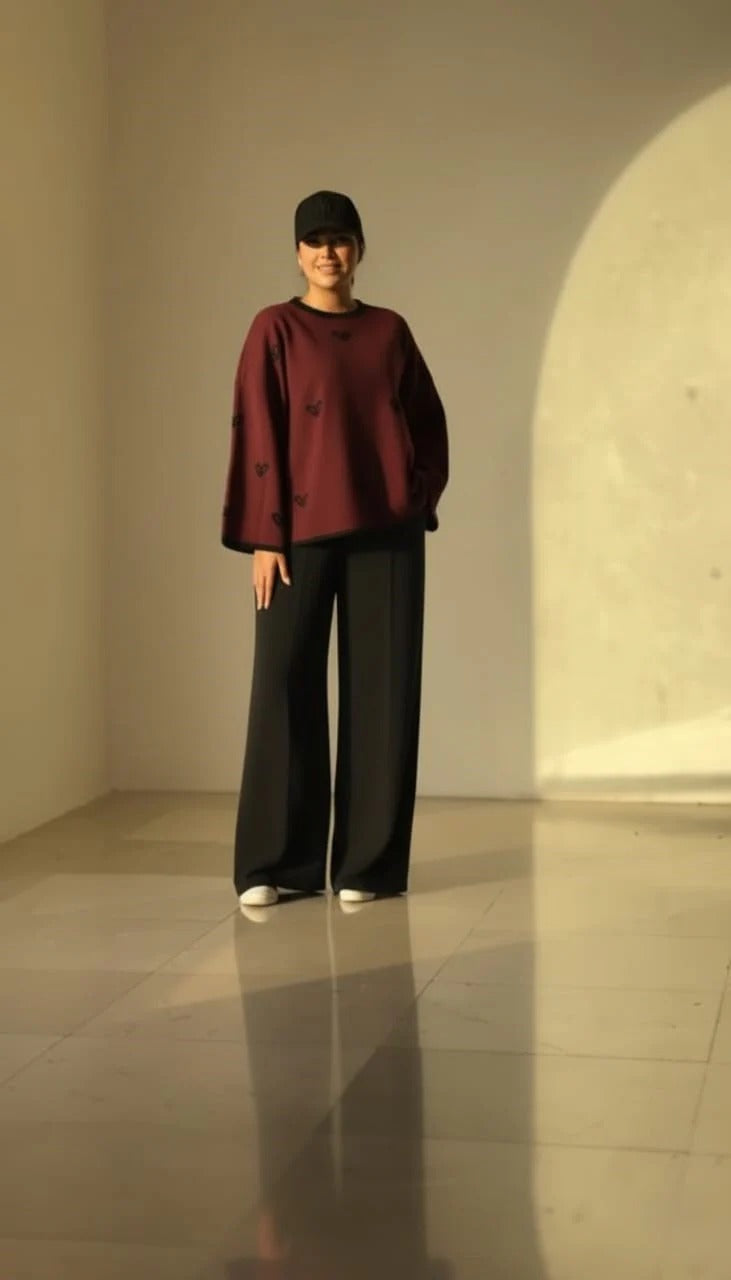 Ch-584 BEAS Warm & Cozy 2 Piece Outfit Winter Fleece Co-ord Set with Heart Prints for Women