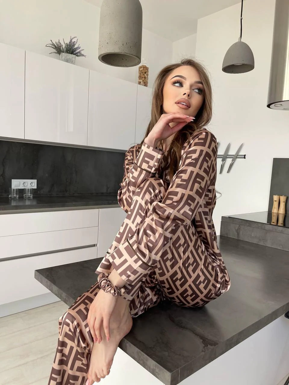 D 3 | Luxury Printed Silk Pajama Set For Women | BEAS