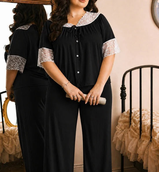 CH-6043 BEAS Short Sleeve Lace Trim Sleepwear